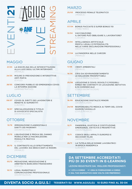 Calendario eventi 2021 Agius